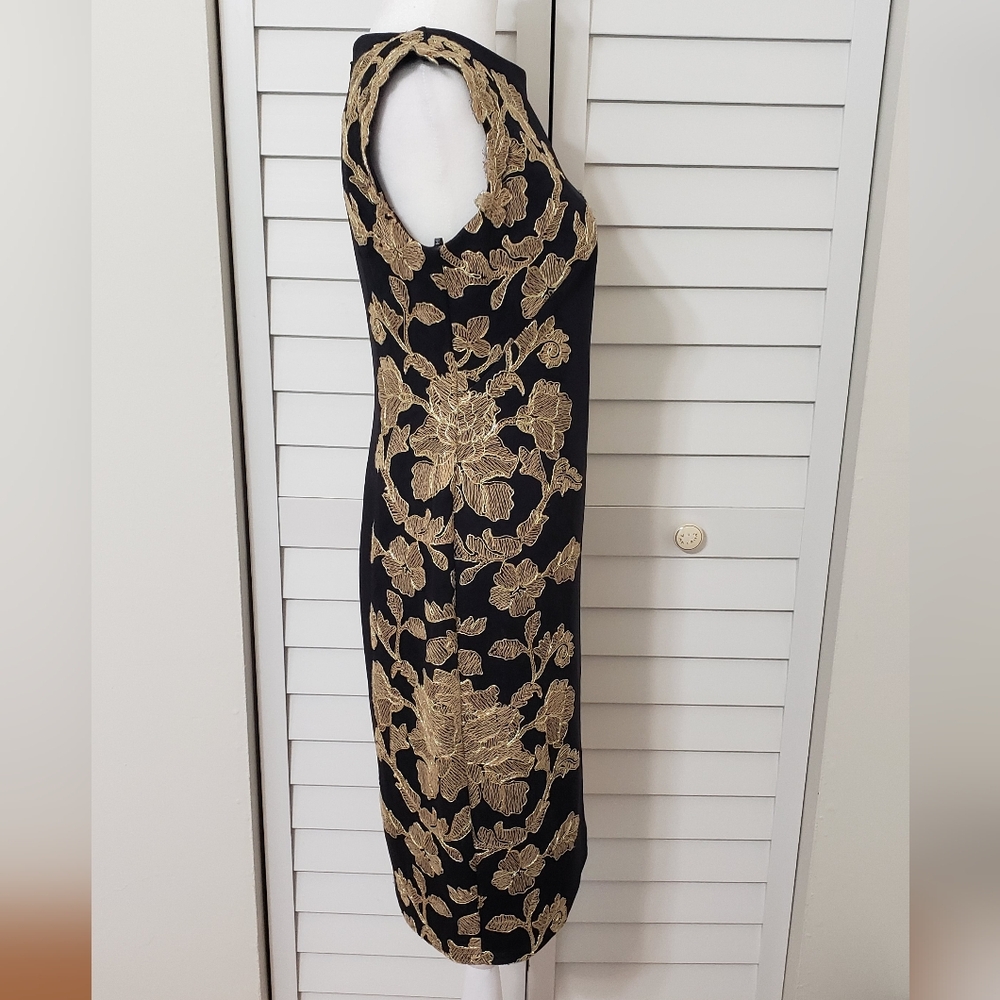 Tadashi Shoji Kami Dress Black & Gold  Knee length Sleeveless Size 6 Petite - Picture 7 of 16
